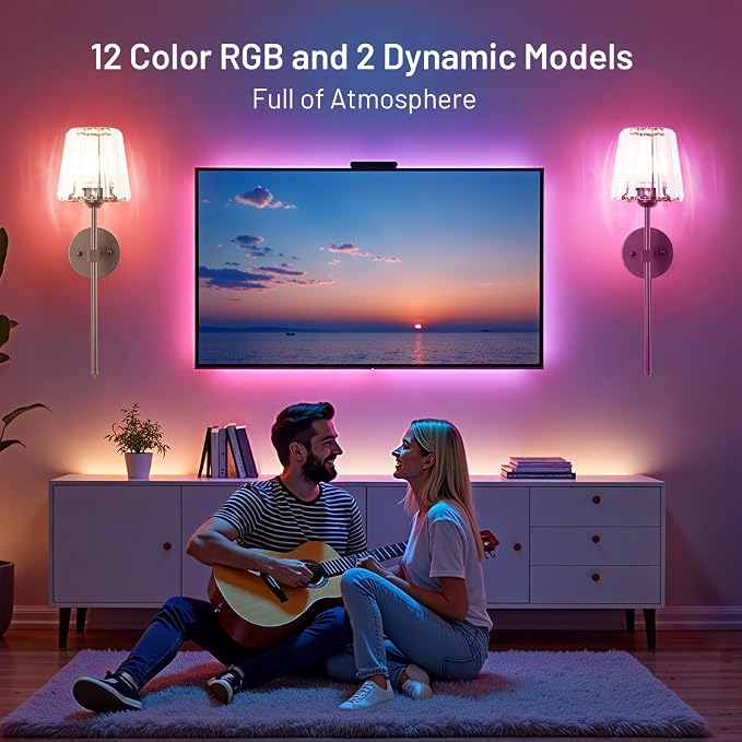 Crystal Battery Operated Wall Sconces Set of 2, 12 RGB and 3CCT Dimmable Wall - Image 5