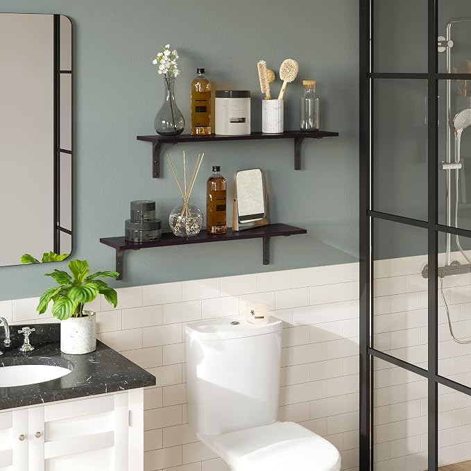 DINZI LVJ Long Wall Shelves, 31.5 Inch Wall Mounted Shelves Set of 2, - Image 6