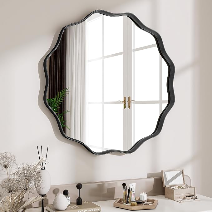 Round Wavy Mirror, 20 Inch Metal Frame Circle Mirror, Round Wall Mounted by Unknown