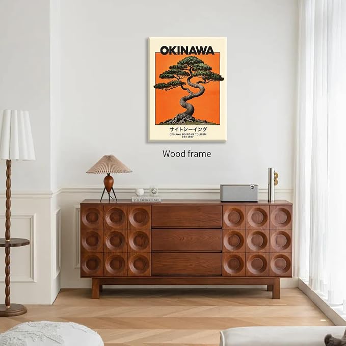 Japanese Framed Wall Art Okinawa Prints Vintage Japanese Bonsai Tree Picture - Image 6