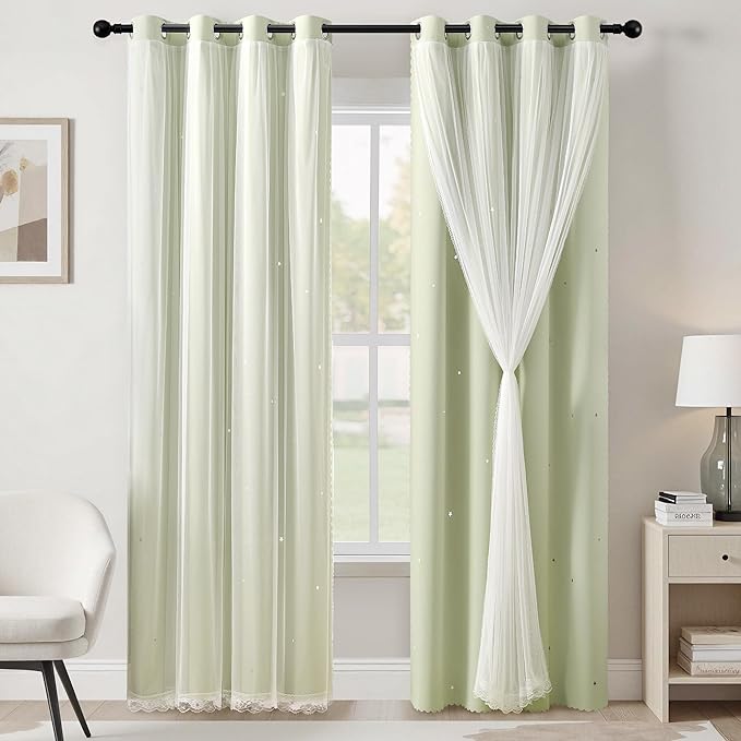 XiDi Green Curtains for Bedroom, Girls Room Blackout Curtains, Kids Room by Addsomecolortolife