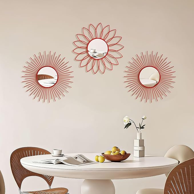 3 Pack Metal Mirrors for Wall Sunburst Wall Mirrors Home Décor Decorative - Image 6