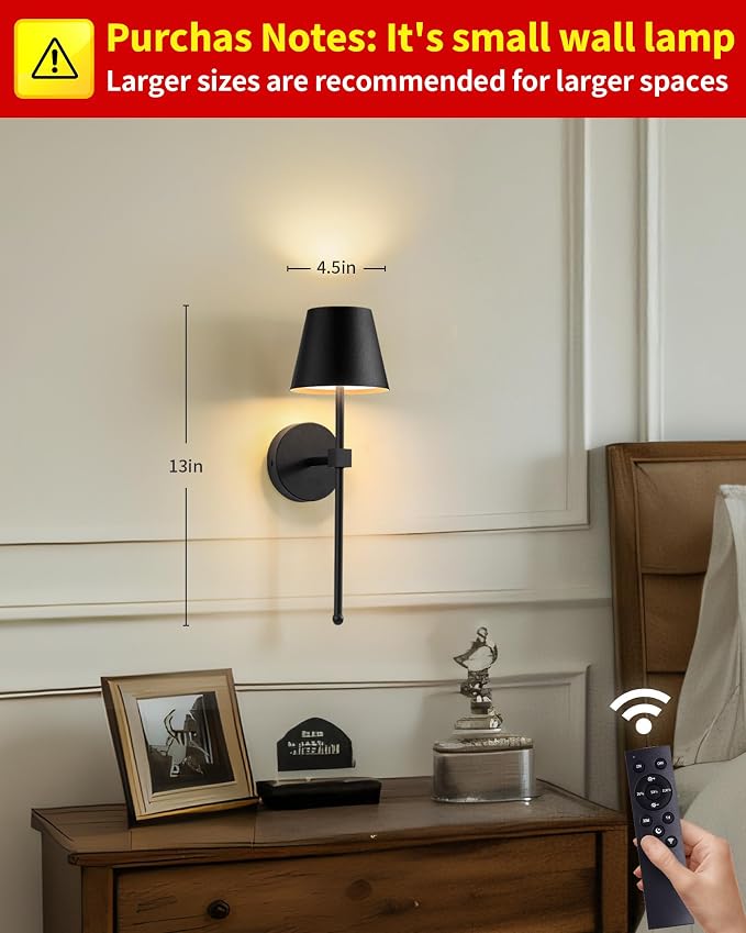 KDG Wireless Wall Sconces Set of 2, Small Cordless 5200mAh Rechargeable Battery - Image 2