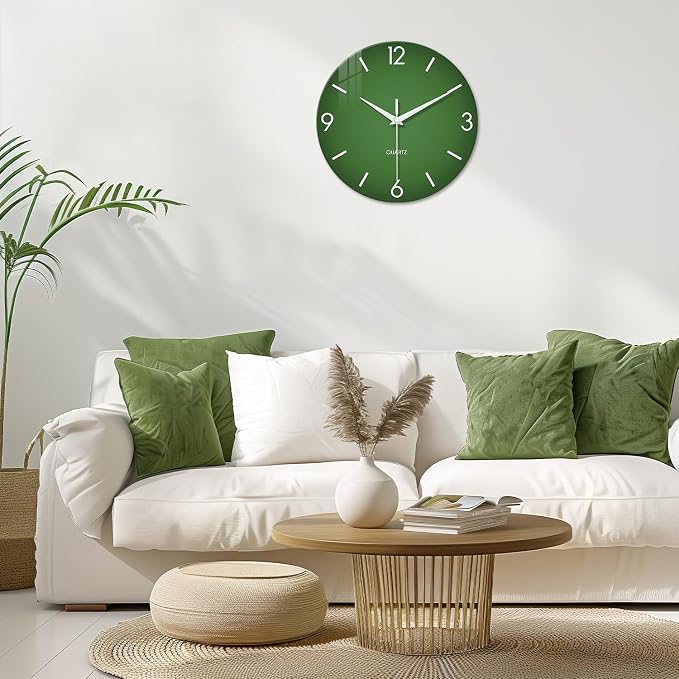 XFM Green Wall Clock 12 Inch Modern Wall Clocks Battery Operated Round Silent - Image 4