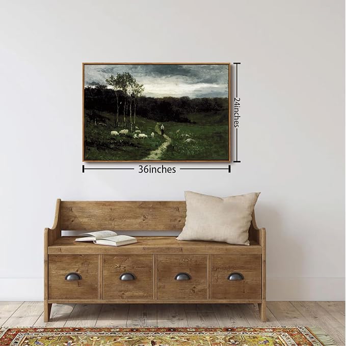 OIQArtOIQ Framed Vintage Landscape Wall Art Shepherd Natural Scenery Oil - Image 6