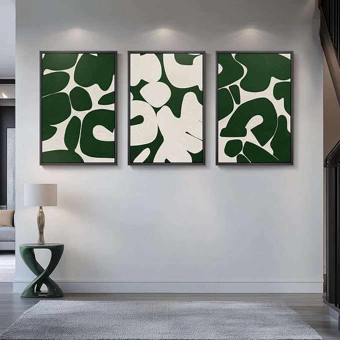 Large Framed Green and White Abstract Wall Art - Image 4