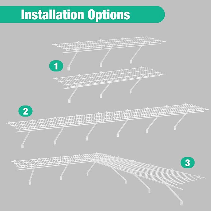 HAUSHOF Closet Shelves Wall Mounted 4-Pack, 4ft x 16in White Metal Wire Shelving - Image 7