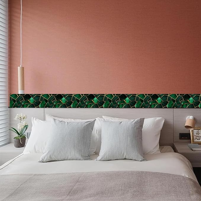 HOMETITUTE Wallpaper Border Peel and Stick Wall Border Emerald Tile Geometric - Image 4