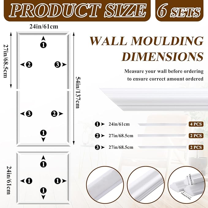 Pangda Peel and Stick Wall Molding Kit, 3D Premade Accent Molding Wainscoting - Image 2