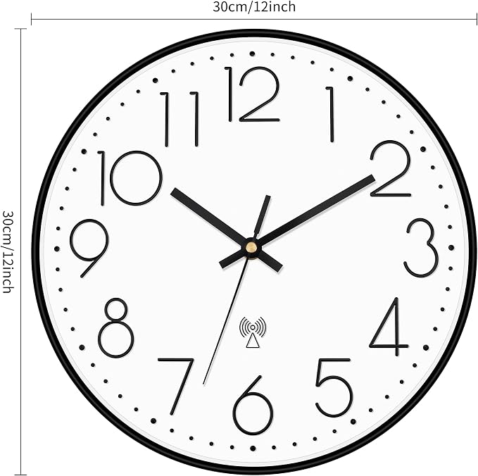 Foxtop Atomic Wall Clock Battery Operated Round Analog Modern Black Wall Clock - Image 2