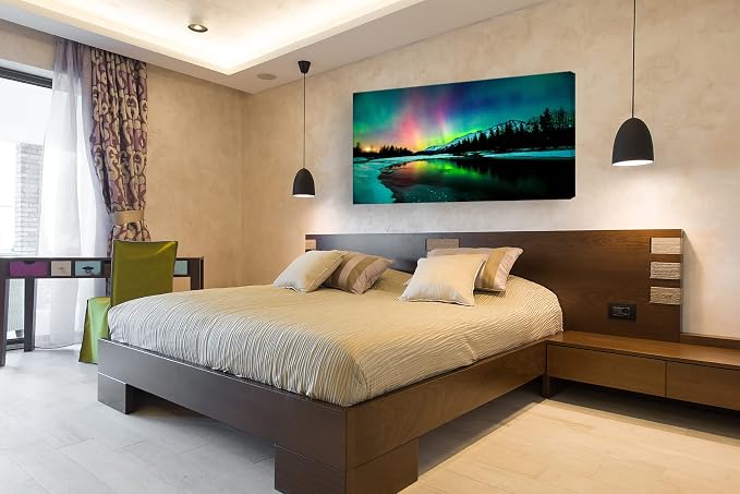 S01975 Wall Art Aurora scenery Painting on Canvas Prints Stretched and Framed - Image 2