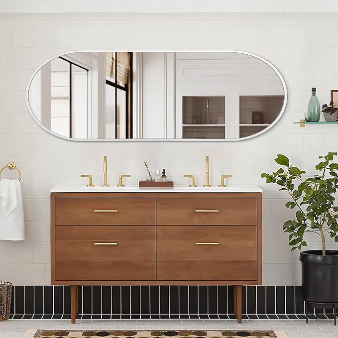 Oval Bathroom Mirror 48 x 16 Inch, Large White Full Length Mirror, Oval Pill - Image 3