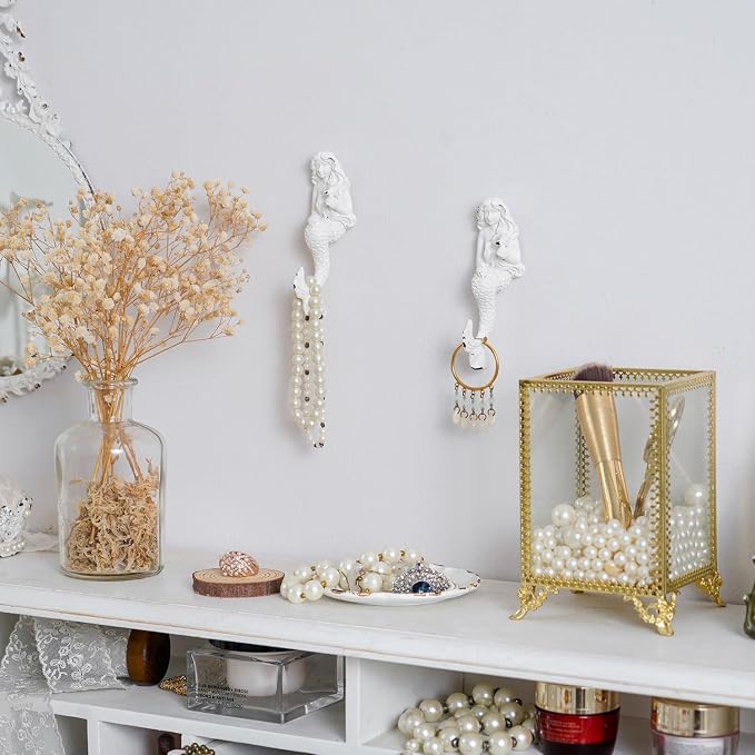 SOFFEE DESIGN 2pcs White Mermaid Shape Metal Coat Hooks, Playful 3D Mermaid - Image 3