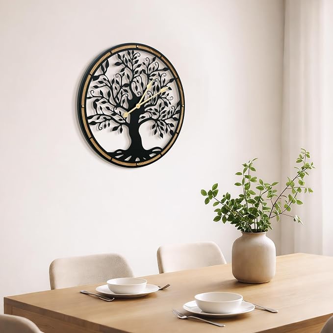 Micasso Farmhouse Large Wall Clock: 24 Inch Rustic Tree of Life Metal - Image 4