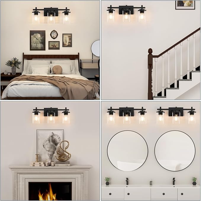 3-Lights Bathroom Vanity Light Fixtures, Modern Black Vanity Lights Over Mirror - Image 7