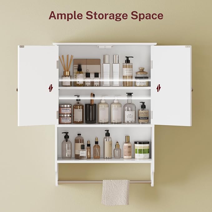 TEENFON Medicine Cabinet with Adjustable Shelves and Towel Rack, Wall Mounted - Image 5