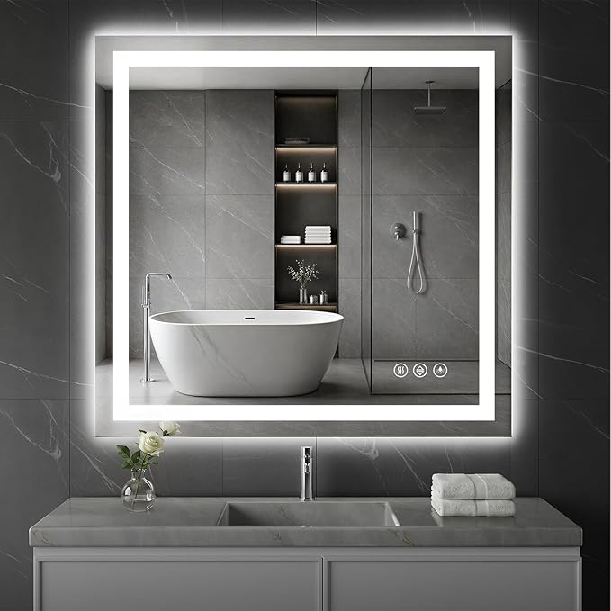 Koonmi 36"x40" LED Mirror for Bathroom, 90CRI Anti-Fog Vanity Mirror by KOONMI