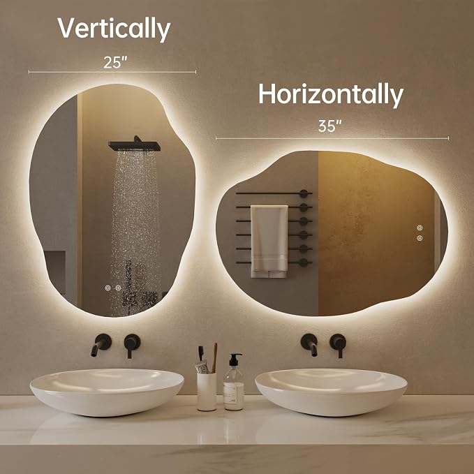 LOVESPEJO Irregular Backlit Mirror Bathroom 25x35 Inch, Asymmetrical LED - Image 2