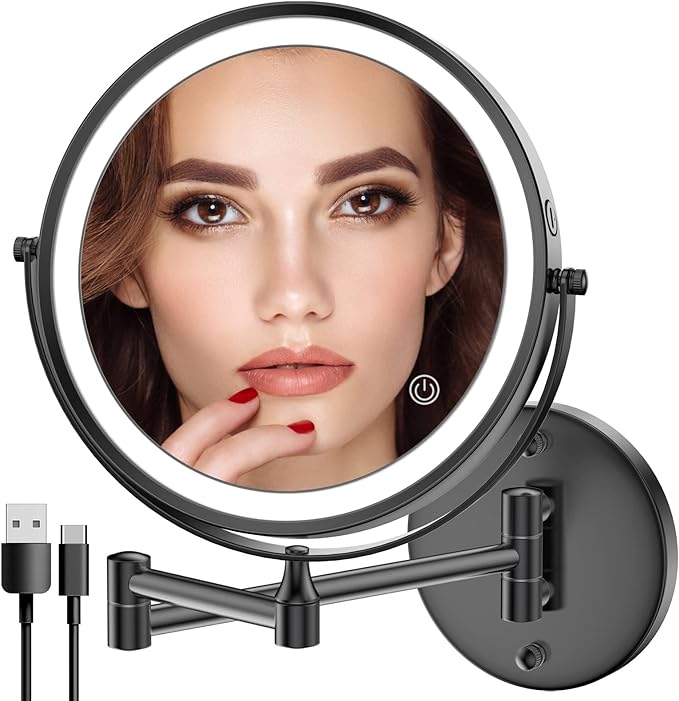 Rocollos Rechargeable Wall Mounted Lighted Makeup Mirror, 8 Inch Double-Sided by Rocollos