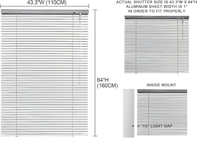 YIIBAII Mini Blinds Suitable for 44" W x 64" H Windows 1" Aluminum Horizontal - Image 6