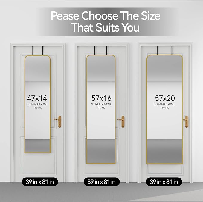 SCWF-GZ 57x20 Door Hanging Full Length Mirror, Floor or Wall Mounted Metal - Image 8