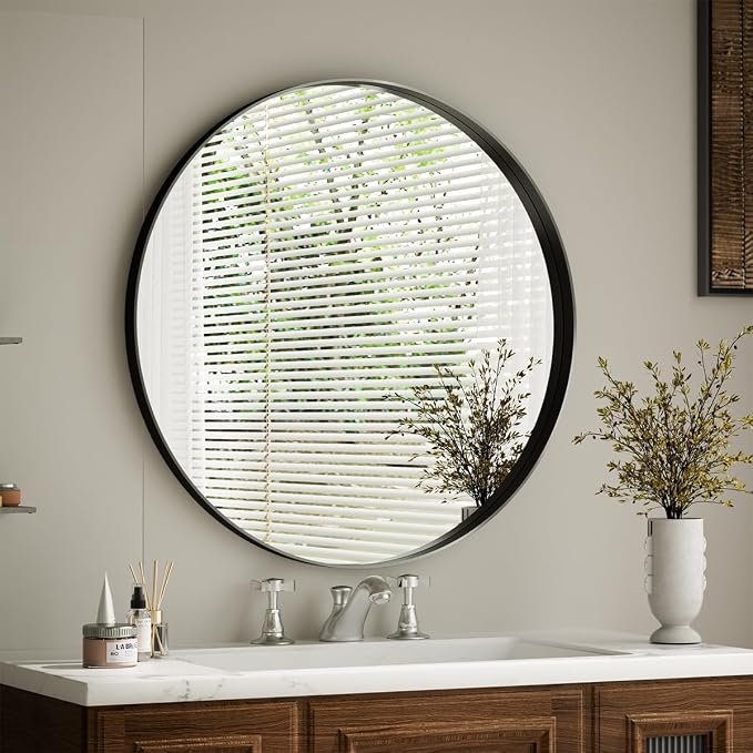 VooBang 24 inch Round Bathroom Mirror, Balck Modern Circle Wall Mounted Mirror - Image 6