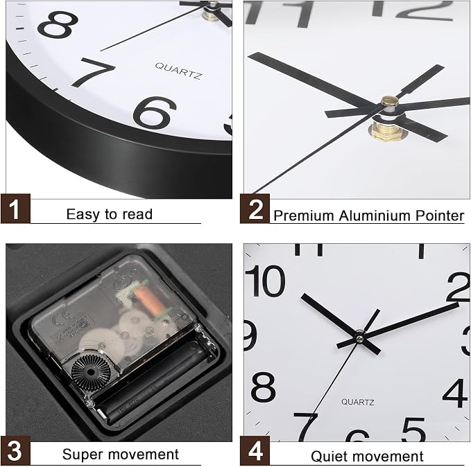 Inbagi 12 Pieces Silent Wall Clock Large 12 Inches Quartz Analog Clock Non - Image 5