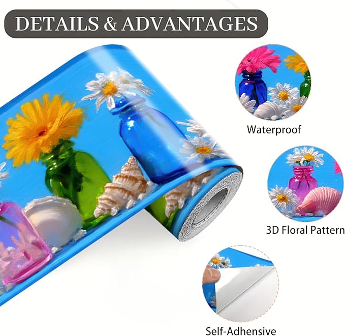 Wildflower Vase Wallpaper Border 196x4 Inch Removable Wall Border Peel and - Image 8