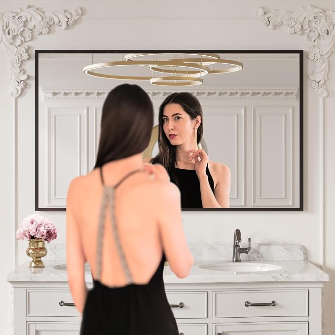LOAAO 60"X30" Black Rectangle Bathroom Mirror Wall, Matte Black Aluminum Alloy - Image 2