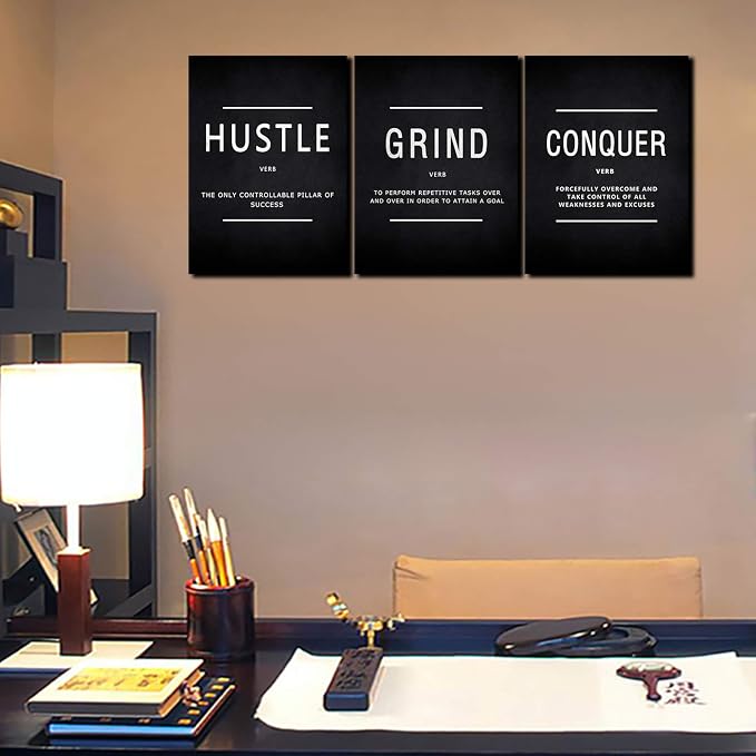 KAWAHONE Inspiration Canvas Wall Art Large, Grind Hustle Conquer Quotes Poster - Image 5