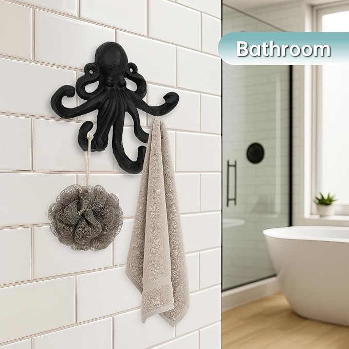 Octopus Cast Iron Wall Hook – Nautical Decorative Key Holder, Coastal Ocean - Image 5