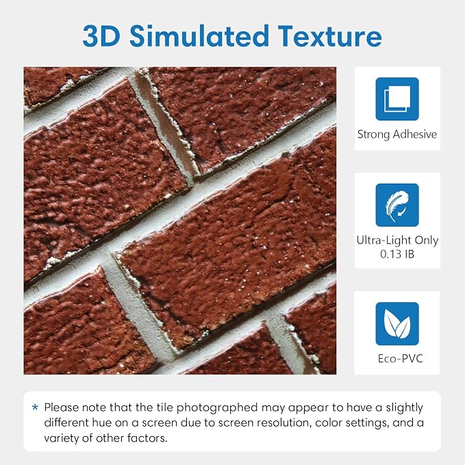 COMSTICKC 3D Faux Red Brick Wall Panels Peel and Stick Wall Sticker, Small Size - Image 3