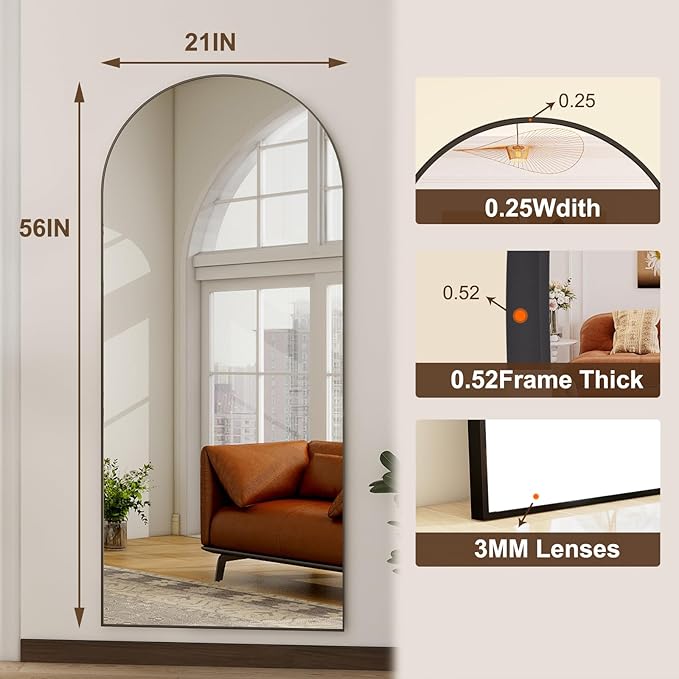 HARRITPURE 56"x21"Full Length Mirror Arch Floor Mirrors - Image 5