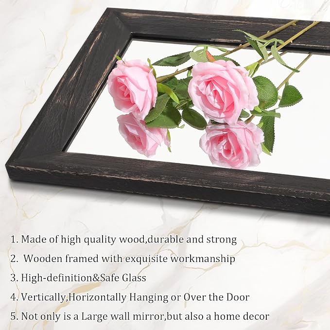 AAZZKANG Rectangular Mirror Full Length Wooden Frame Retro Large Wall Hanging - Image 3