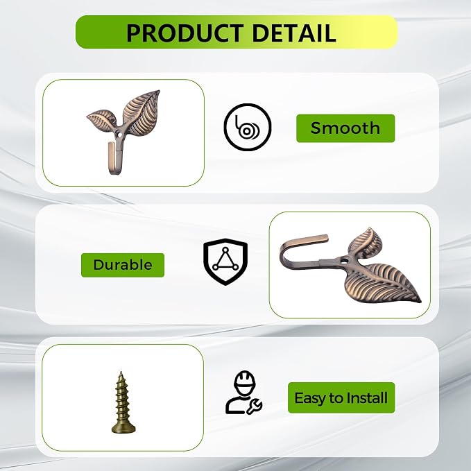 Set of 4 Vintage Leaf Wall Hooks Antique Bronze Coat Hooks Heavy Duty - Image 3