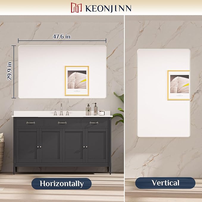 Keonjinn 48 x 30 Brushed Nickel Bathroom Mirrors - Image 8