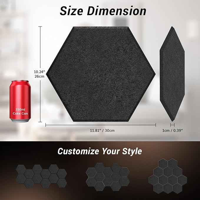 18 Pack High Density Hexagon Acoustic Panels, TONOR 12"x 10"x 0.4" Soundproof - Image 4