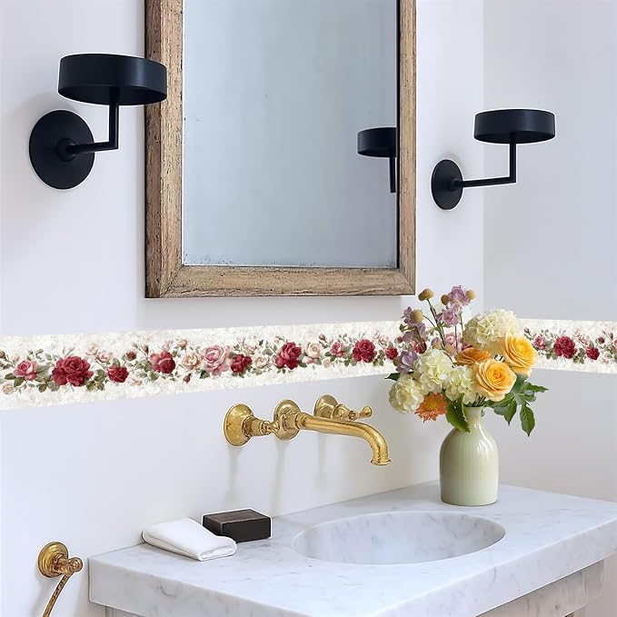 Vintage Rose Wallpaper Border 196x4 Inch Removable Wall Border Peel and Stick - Image 5