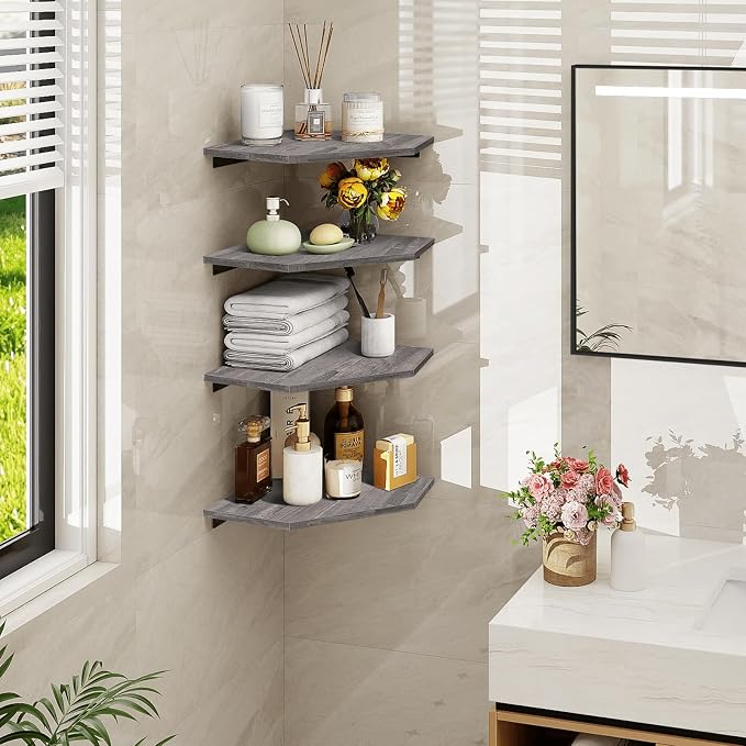 Homode Corner Shelf Wall Mount, Wall Shelf Organizer, Wood Hanging Storage - Image 2