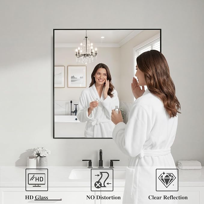 Koonmi Black Mirrors for Wall, 30x30 Inch Bathroom Mirror, Rectangular Wall - Image 3