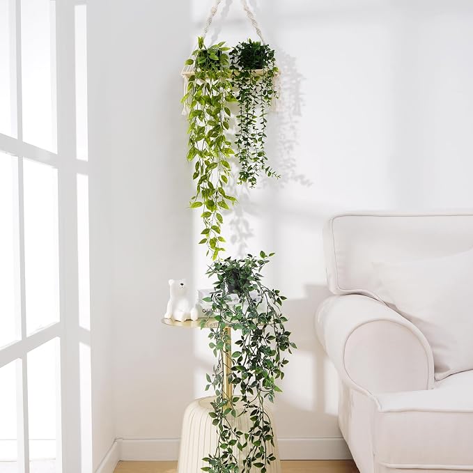 BLEUM CADE Fake Hanging Plants Mixed Set, Faux Hanging Potted Plants Greenery - Image 5