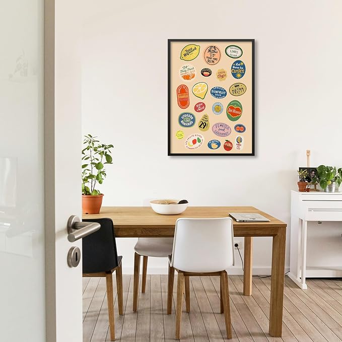 Black Framed Canvas Wall Art Posters Trendy Kitchen Vintage Fruit Market - Image 5
