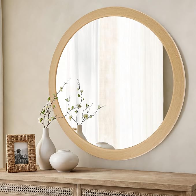 CULER Round Mirror 30 Inch, Natural Vanity Wall Rustic Mirrors, Circle Tempered - Image 3