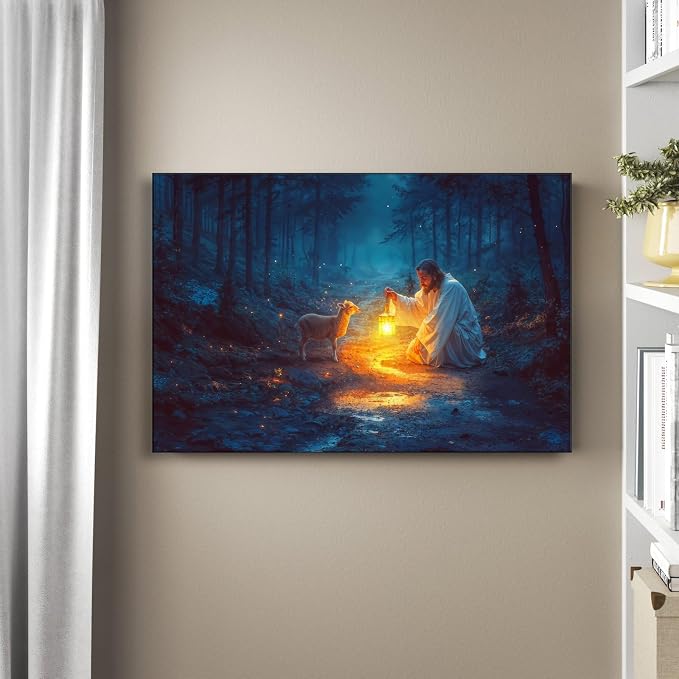 Christian wall art decor for prayer room, Jesus and Lamb canvas Wall decor - Image 2