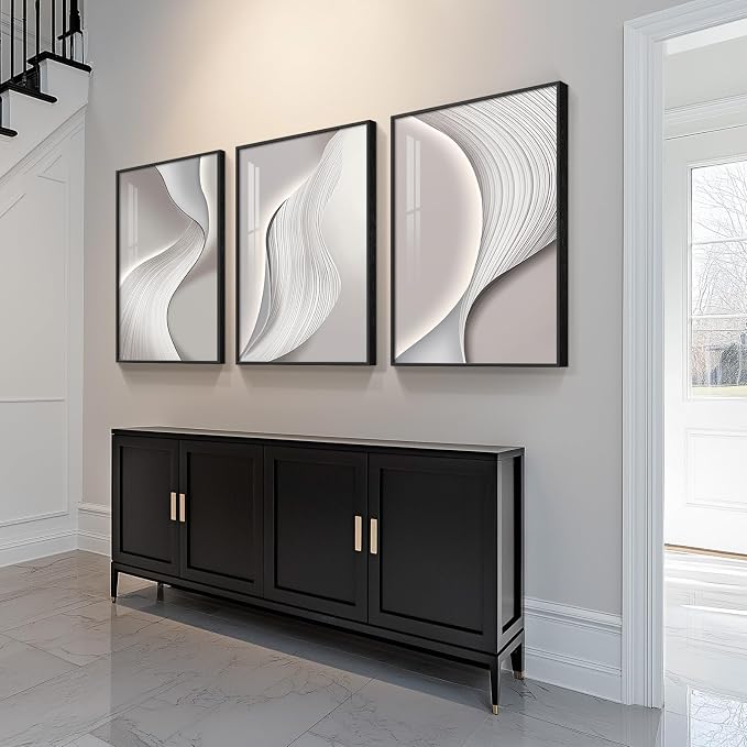 Large Framed Modern Abstract Wall Art, 3 Piece Minimalist Bright Style Prints - Image 4