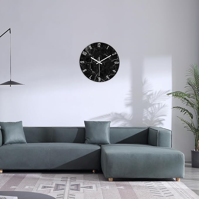 Black Minimalist Wall Clocks for Living Room Glass Marble Pattern Wall Clocks - Image 4