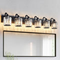 Black Crystal Bathroom Vanity Lights Fixtures 6 Light Over Mirror Modern Matte by AIXIALIN