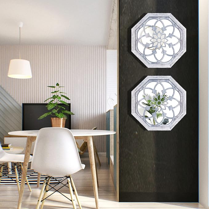 ZOLAPI 2 PCS Octagon Wall-Mounted Mirrors, Vintage Farmhouse Mirror - Image 2