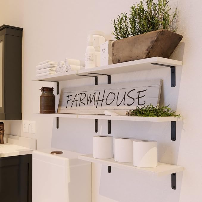 RICHER HOUSE Floating Wall Shelves, Rustic Wood Bathroom Shelves Set of 5 - Image 2