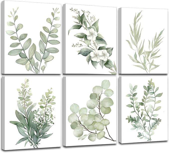 Induslyfe Framed Eucalyptus Sage Green Botanical Plant Wall Art Canvas Decor by Induslyfe